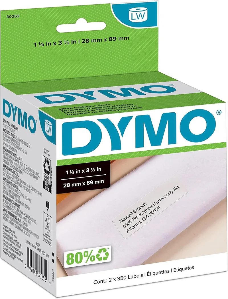 DYMO ▫️ 30252, etiqueta branca para endereço
