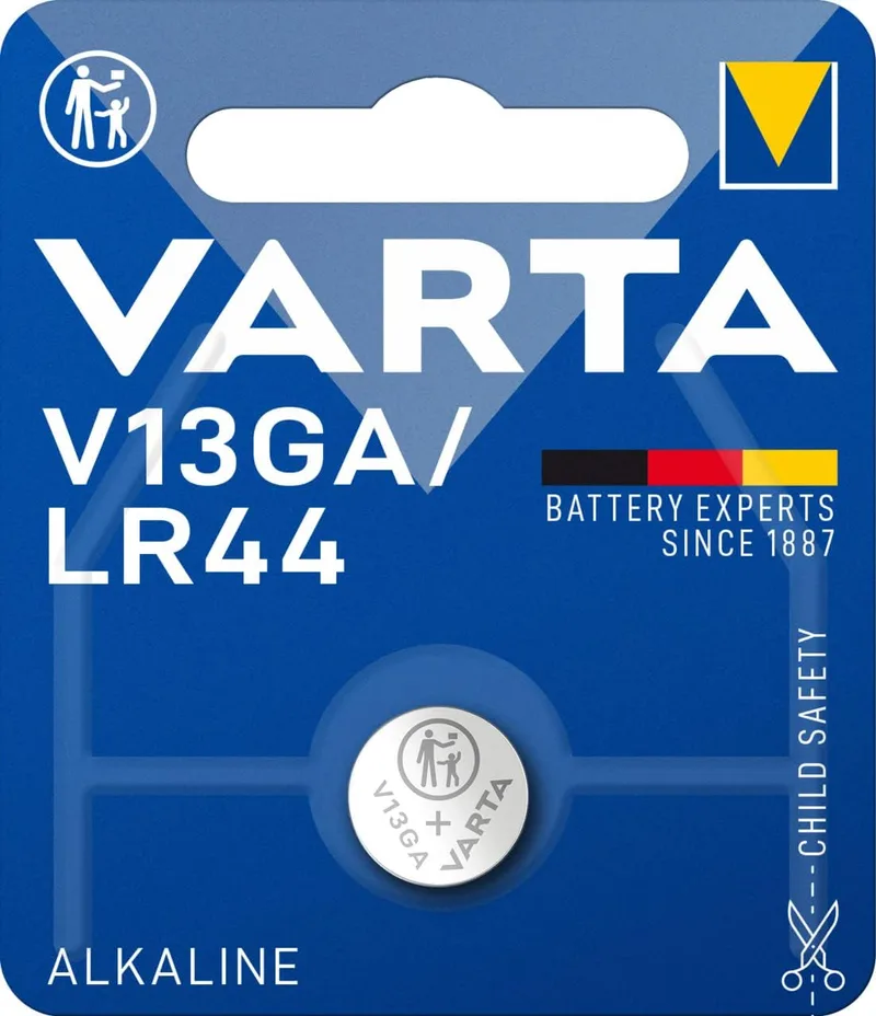 Pilha alcalina tipo botão Varta 1,5 V Eletrónica V13GA, pilhas tipo botão em embalagem blister original de 1 unidade.
