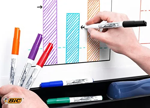 BIC ▫️ Velleda 1741, Marcadores para quadro branco com ponta média, cónica (4,5 mm), ideais para uso no escritório, azuis, embalagem de 12 unidades 4