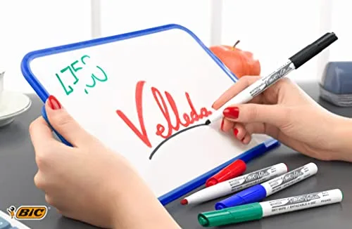 BIC ▫️ Velleda 1741, Marcadores para quadro branco com ponta média, cónica (4,5 mm), ideais para uso no escritório, azuis, embalagem de 12 unidades 6