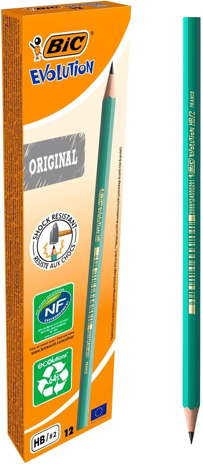 BIC ▫️ Evolution Original HB, lápis com mina inquebrável, pega firme, cor cinzenta, embalagem de 12 unidades