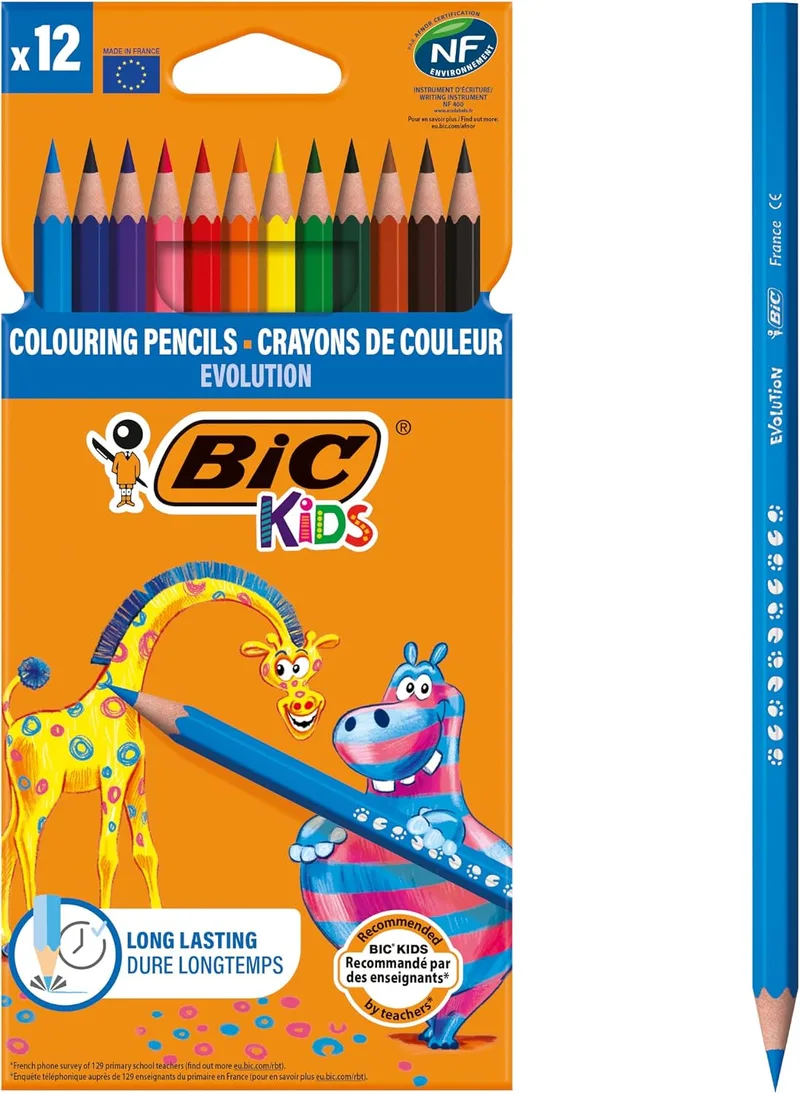 BIC Kids ▫️ Lápis de cor Evolution - Cores variadas, embalagem de 12