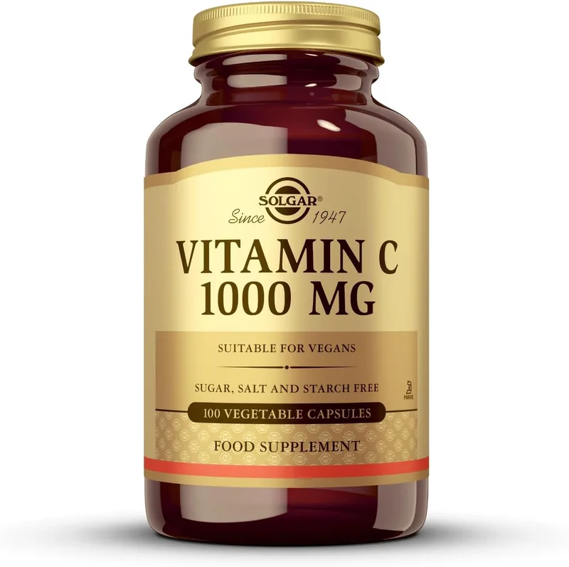Solgar ▫️ Vitamina C 1000 mg - 100 Cápsulas Vegetais : Sistema imunitário, antioxidante e colagénio : Alta potência : Adequado para vegans : Sem glúten e sem açúcar