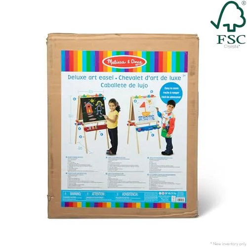 Spin Master ▫️ MELISSA & DOUG Cavalete infantil de madeira para pintar 3 em 1: quadro branco, quadro de giz e suporte para rolo de papel, ajustável - 6073589 - Atividades manuais para crianças - Presente para crianças a partir dos 3 anos - Certificados FSC 3