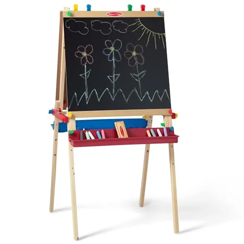 Spin Master ▫️ MELISSA & DOUG Cavalete infantil de madeira para pintar 3 em 1: quadro branco, quadro de giz e suporte para rolo de papel, ajustável - 6073589 - Atividades manuais para crianças - Presente para crianças a partir dos 3 anos - Certificados FSC 4