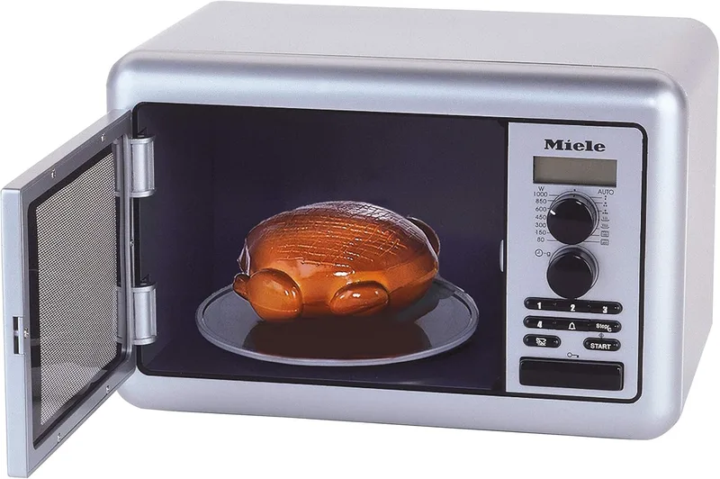 Theo Klein ▫️ 9492 Forno micro-ondas para crianças Miele I com base giratória a pilhas I Relógio com três limites de tempo e sinal acústico I Brinquedo para crianças a partir dos 3 anos