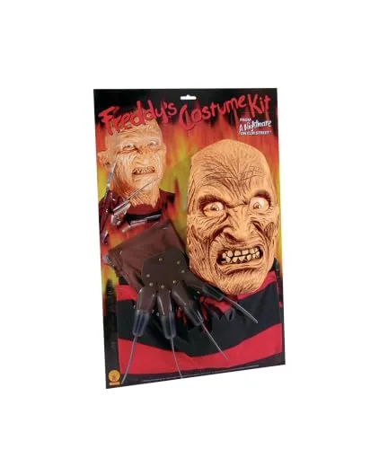 Rubies ▫️ Fato de Freddy Krueger para adulto, T-shirt estampada com máscara moldada e luva, Licença Oficial da Warner Bros. Terror, A Pesadelo em Elm Street, Tamanho único, para o Halloween, Carnaval 2