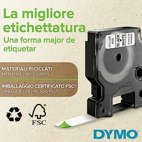 DYMO ▫️ Etiquetas originais D1 | impressão a preto sobre fundo branco | 19 mm × 7 m | etiquetas autoadesivas para etiquetadoras LabelManager 2