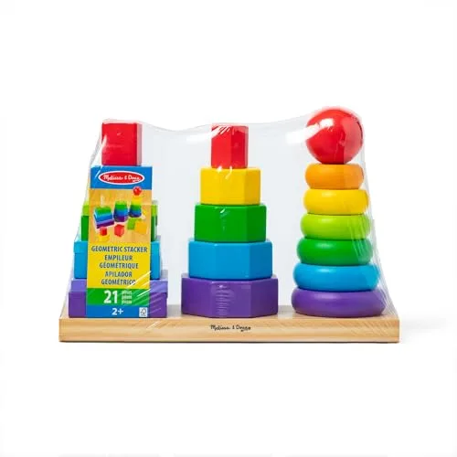 Melissa & Doug ▫️ Brinquedo para empilhar figuras geométricas, jogo educativo de empilhamento com 25 peças de madeira coloridas - 6073093 - Brinquedos para crianças a partir dos 2 anos - Presente para crianças a partir dos 2 anos - Montessori 3