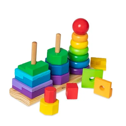 Melissa & Doug ▫️ Brinquedo para empilhar figuras geométricas, jogo educativo de empilhamento com 25 peças de madeira coloridas - 6073093 - Brinquedos para crianças a partir dos 2 anos - Presente para crianças a partir dos 2 anos - Montessori 4