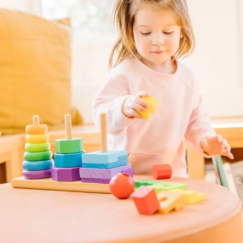 Melissa & Doug ▫️ Brinquedo para empilhar figuras geométricas, jogo educativo de empilhamento com 25 peças de madeira coloridas - 6073093 - Brinquedos para crianças a partir dos 2 anos - Presente para crianças a partir dos 2 anos - Montessori 5