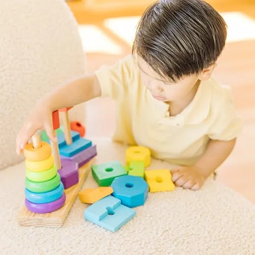 Melissa & Doug ▫️ Brinquedo para empilhar figuras geométricas, jogo educativo de empilhamento com 25 peças de madeira coloridas - 6073093 - Brinquedos para crianças a partir dos 2 anos - Presente para crianças a partir dos 2 anos - Montessori 6