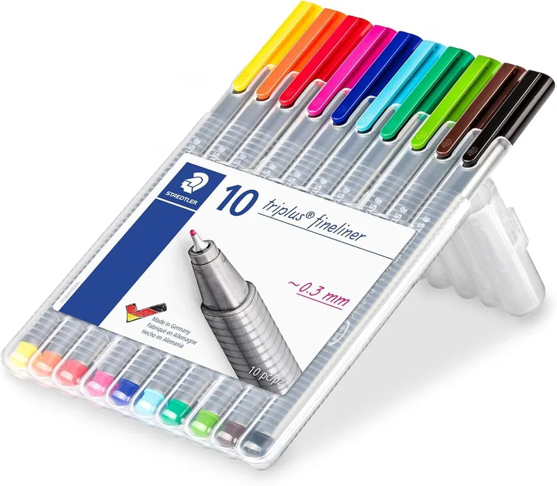 STAEDTLER ▫️ 334 SB10. Marcadores Triplus Fineliner com pontas finas e cores brilhantes. Ponta revestida a metal, ergonómicos, laváveis – Embalagem com 10 marcadores.