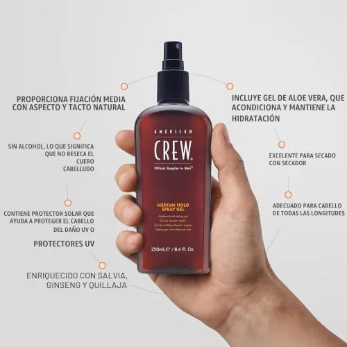 American Crew ▫️ Medium Hold Spray Gel, Gel para o cabelo masculino com fixação média, proporciona controlo e flexibilidade, protetor e hidratante capilar, para todos os tipos de cabelo, 250 ml 3