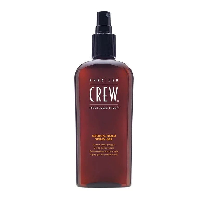 American Crew ▫️ Medium Hold Spray Gel, Gel para o cabelo masculino com fixação média, proporciona controlo e flexibilidade, protetor e hidratante capilar, para todos os tipos de cabelo, 250 ml