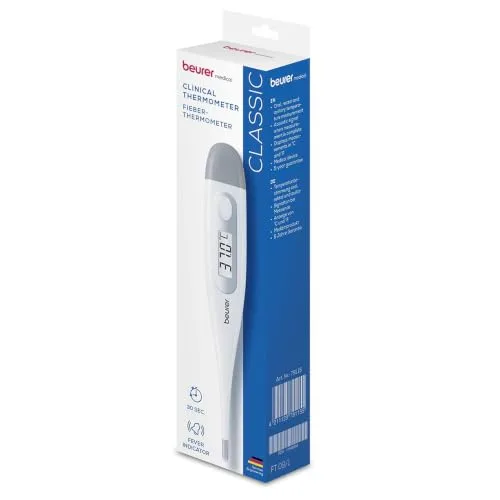 Beurer ▫️ FT09 Termómetro Digital e Corporal, à prova de água, ecrã LCD com margem de medição de +/- 0,1 ºC, sinal sonoro, sem vidro, cor branca 3