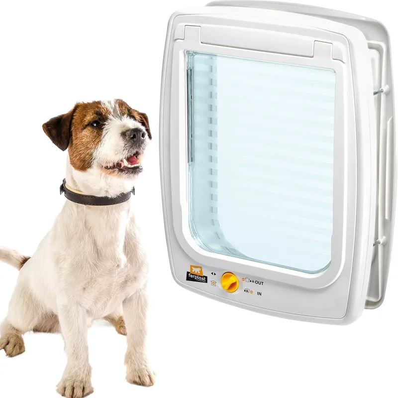 Ferplast ▫️ Medium Dog Door, 4-Way Controllable Entry and Exit, Draft Shield, Swing 11, Tamanho médio, Porta para cães, Branco