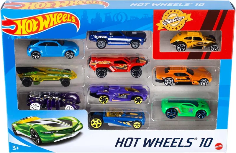 Hot Wheels ▫️ Pack de 10 veículos, carros de brincar (modelos variados, seleção aleatória), 54886