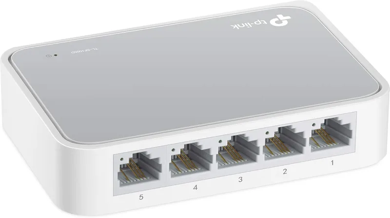 TP-Link ▫️ TL-SF1005D - Switch Ethernet com 5 Portas (10/100 Mbps, RJ45, Hub Ethernet, Plug and Play, Sem ventoinha, Não gerido), Cor Branco/Cinzento