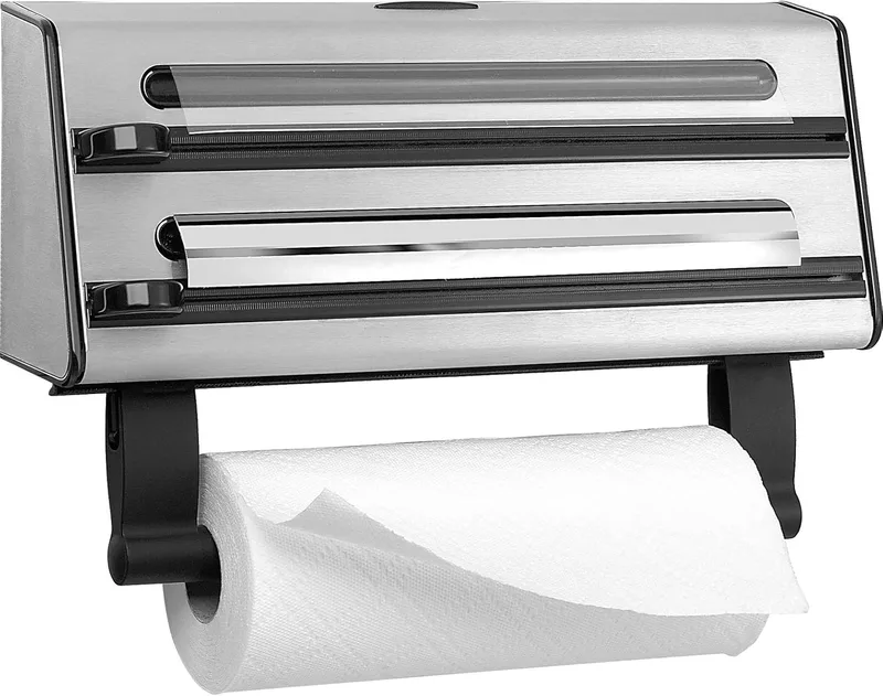 Emsa ▫️ Contura Suporte triplo para rolos de cozinha, cortador de folha de alumínio, folha de plástico, folha de sanduíche, corte bidimensional, fácil de manusear, 40,89 x 27,94 x 10,92 cm