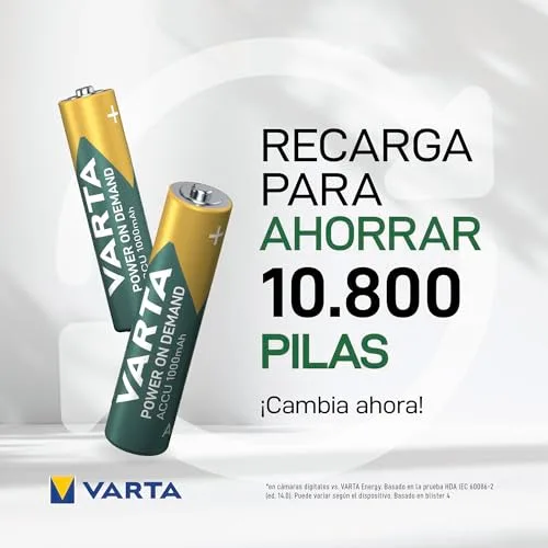 Varta ▫️ Pilhas AAA, recarregáveis, embalagem de 4, Recharge Accu Power, bateria recarregável, 1000 mAh Ni-MH, sem efeito de memória, pré-carregadas, prontas a usar 2