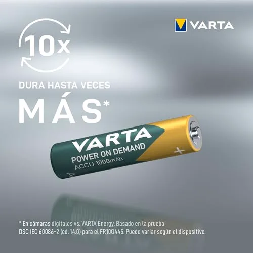 Varta ▫️ Pilhas AAA, recarregáveis, embalagem de 4, Recharge Accu Power, bateria recarregável, 1000 mAh Ni-MH, sem efeito de memória, pré-carregadas, prontas a usar 4