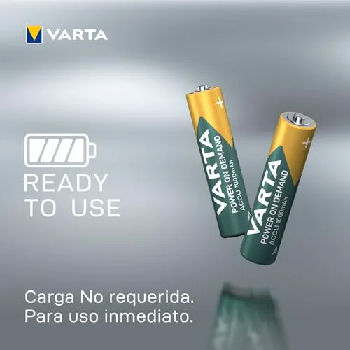 Varta ▫️ Pilhas AAA, recarregáveis, embalagem de 4, Recharge Accu Power, bateria recarregável, 1000 mAh Ni-MH, sem efeito de memória, pré-carregadas, prontas a usar 6