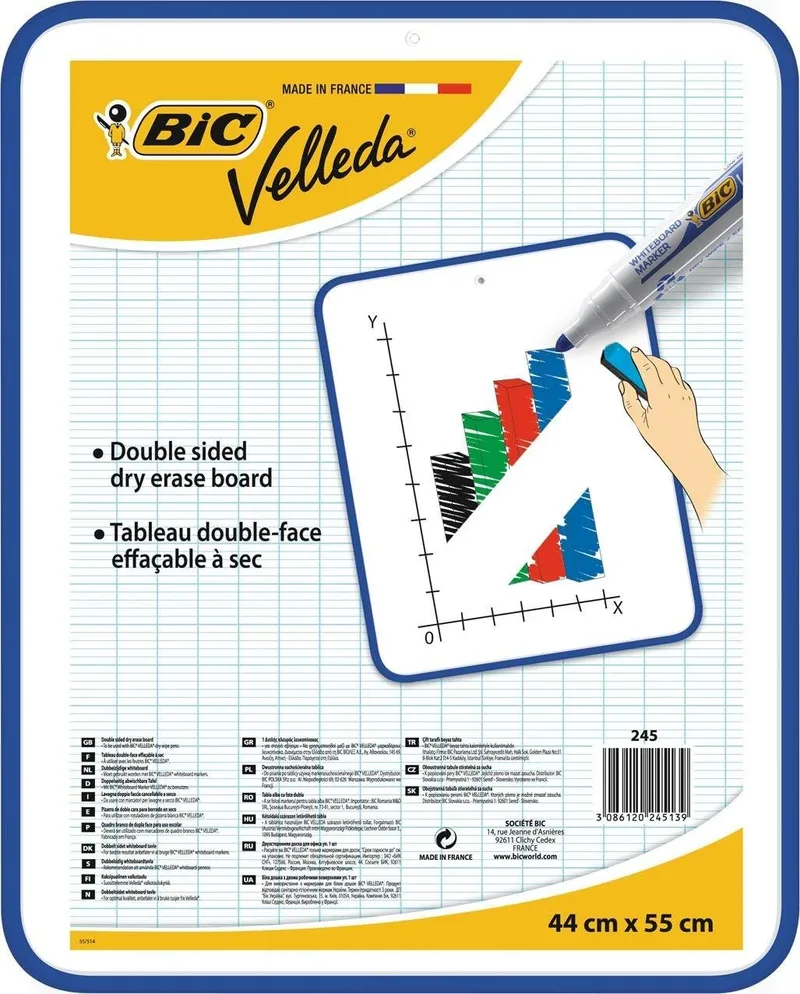 BIC ▫️ Velleda Quadro Branco de Dupla Face (44 x 55 cm) - Moldura Azul, Caixa com 1 unidade