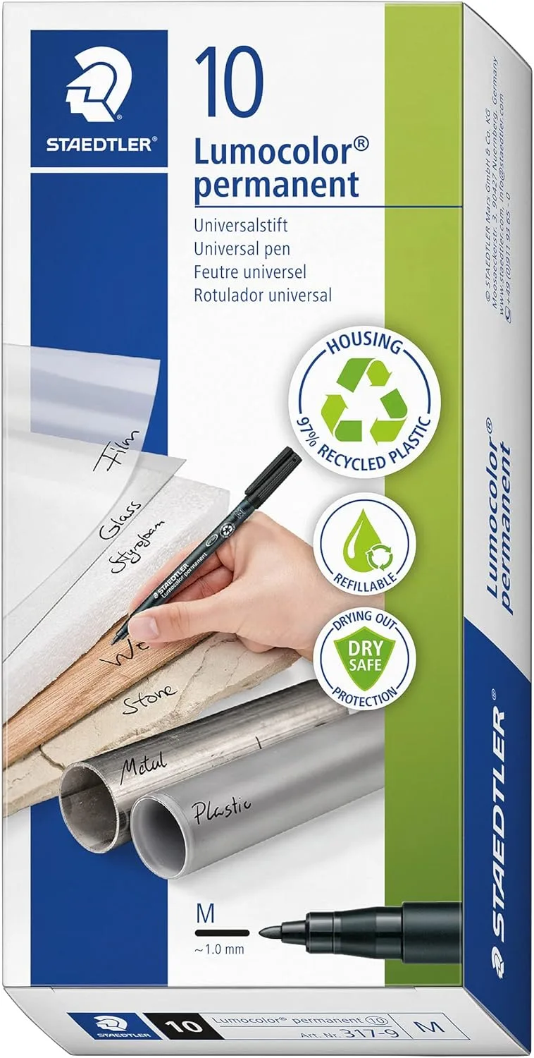 STAEDTLER ▫️ Lumocolor 317 Marcadores permanentes – preto, embalagem de 10, 1,0 mm