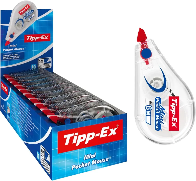 Tipp-Ex ▫️ Mini Pocket Mouse Fita Corretora - 6 m x 5 mm, caixa de 10 unidades, ideal para escritórios, multicolorida