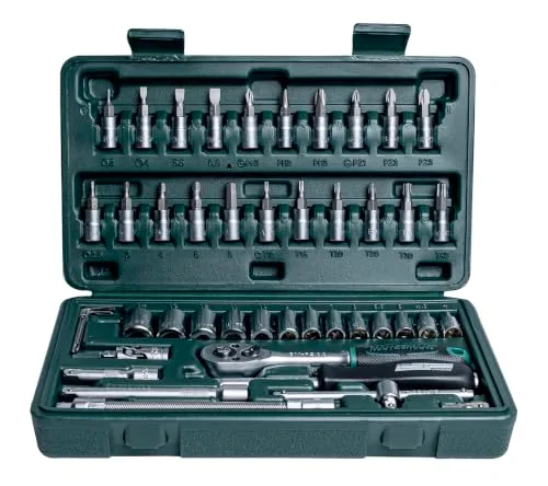 Mannesmann ▫️ M 2040 (6/7) Conjunto de 46 chaves de boca de 1/4 de polegada em aço CV, prateadas, 6 cm 2