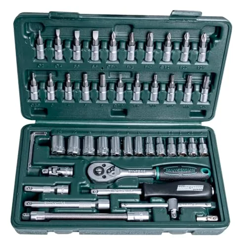 Mannesmann ▫️ M 2040 (6/7) Conjunto de 46 chaves de boca de 1/4 de polegada em aço CV, prateadas, 6 cm 3
