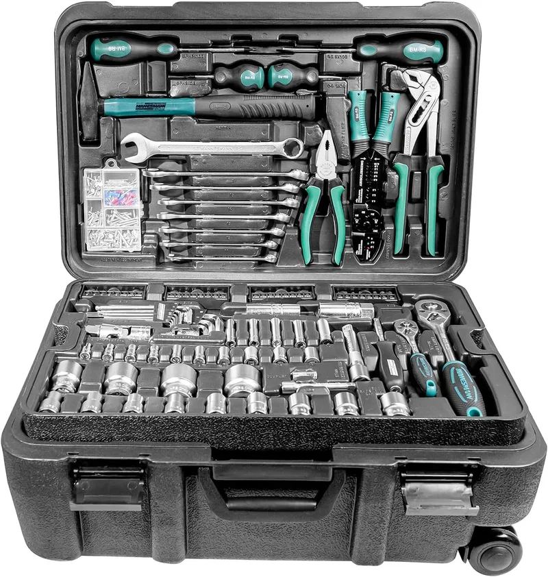 Mannesmann ▫️ M29070, Maleta de ferramentas móvel, Cor: Preto, Conjunto de 122 peças