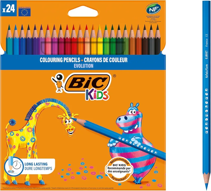BIC ▫️ Lápis de colorir Kids Evolution ECOlutions - cores variadas, embalagem de 24 unidades