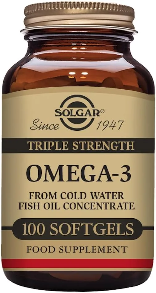Solgar ▫️ Omega 3 tripla força, apoia o cérebro e os olhos, bom para a saúde do coração, óleo de peixe, 100 cápsulas de gelatina mole,