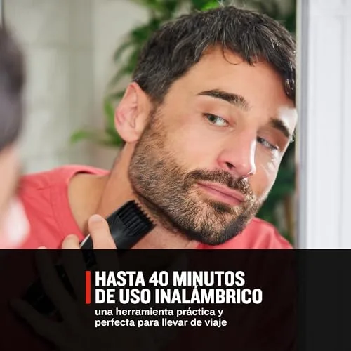 Remington ▫️ Aparador de Barba Ceramic Beard, aparador com fio e sem fio, lâminas de cerâmica, 9 ajustes de comprimento, roda de zoom para ajuste de comprimento, autonomia de 40 minutos, indicador de carga, MB320C 4