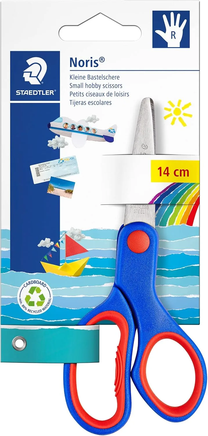 STAEDTLER ▫️ Noris Club 965 14NBK - Tesoura para crianças destras com 14 centímetros, multicolorida | Lâminas inoxidáveis, pega ergonómica – multiusos para a escola e para casa – N.º de artigo 965 14 NBK