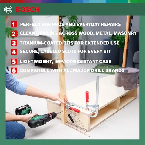 Bosch ▫️ 50 unidades. Conjunto de brocas e pontas de aparafusar X-Line em titânio (para madeira, alvenaria e metal; inclui broca de corte e brocas de fresagem planas, acessórios para berbequim e chave de fendas) 3