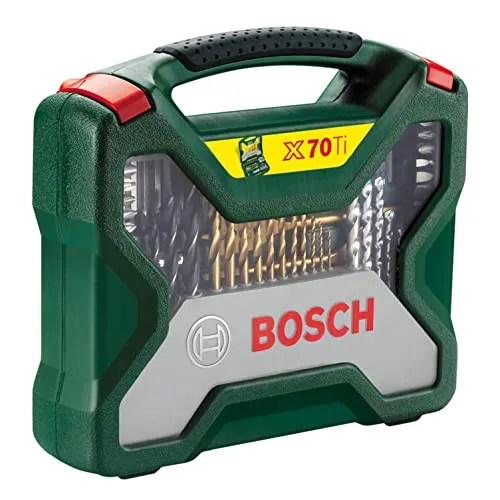 Bosch ▫️ 70 unidades. Conjunto de brocas e pontas de aparafusar X-Line em titânio (para madeira, alvenaria e metal; inclui fita métrica, brocas planas de fresagem, acessórios para berbequim e chave de fendas) 2