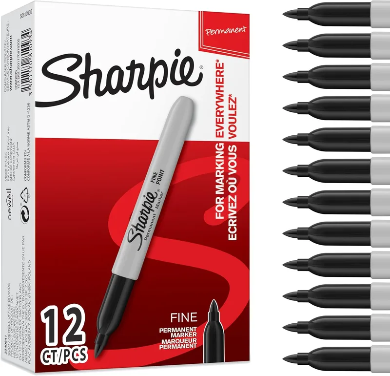 Sharpie ▫️ Marcadores permanentes | ponta fina | cor preta | caixa com 12 marcadores | material escolar ideal