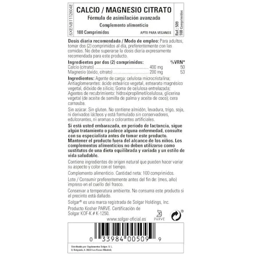 Solgar ▫️ Citrato de Cálcio/Magnésio | Absorção Avançada | 100 Comprimidos 4