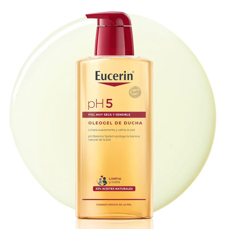 Eucerin pH5 Óleo de Duche (400 ml), óleo de limpeza corporal com óleos naturais para uma limpeza diária suave e nutritiva, óleo de duche para toda a família, pele seca e sensível.