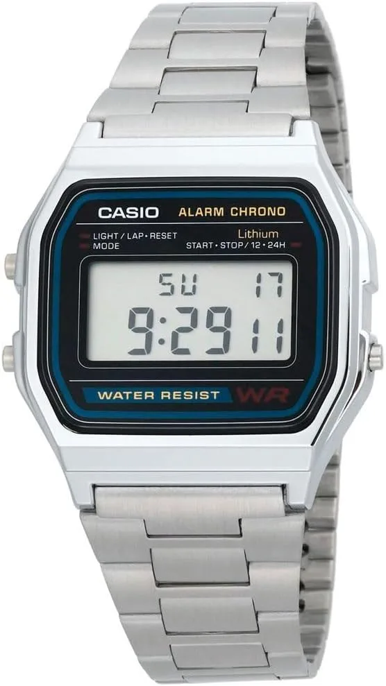 Casio ▫️ A158 - Unisex-Adulto, relógio de pulso em aço inoxidável, bracelete