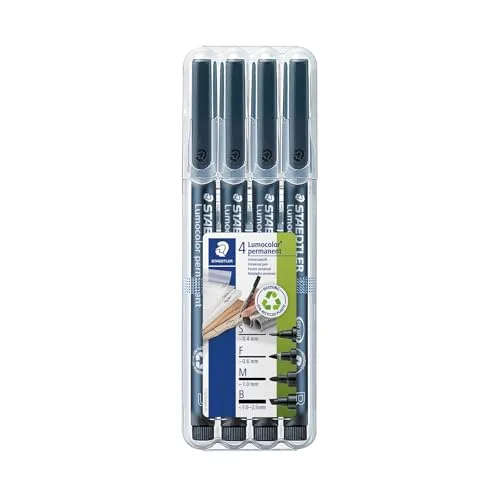 STAEDTLER ▫️ Lumocolor 31 Marcadores permanentes – preto, embalagem de 4, S/F/M/B 2