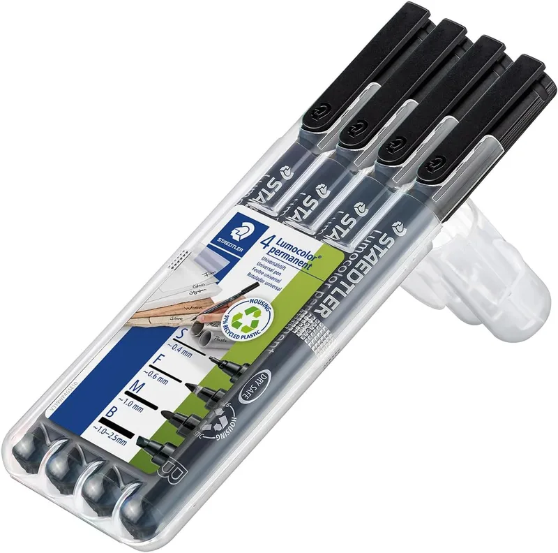 STAEDTLER ▫️ Lumocolor 31 Marcadores permanentes – preto, embalagem de 4, S/F/M/B
