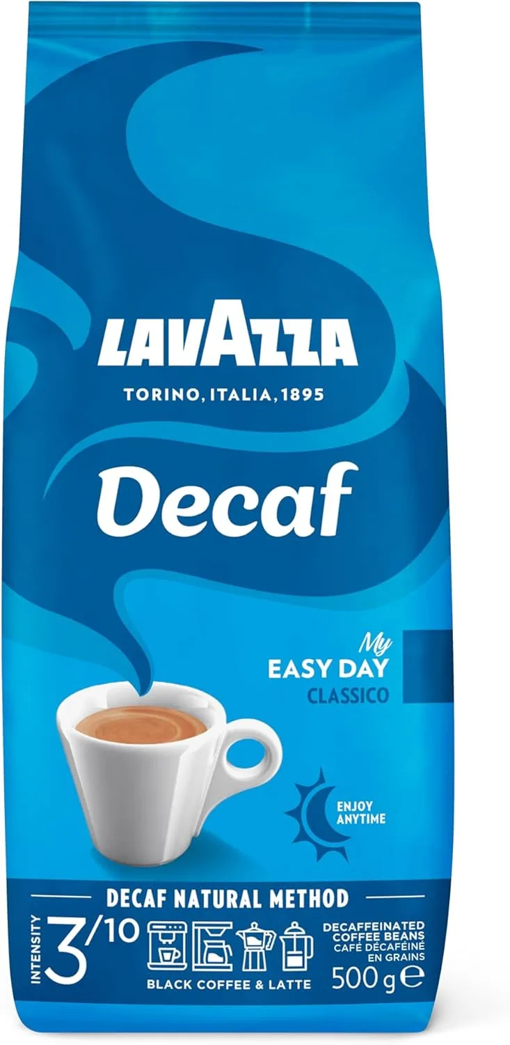 Lavazza ▫️ Decaf My Easy Day Classico, Café em Grão Descafeinado, para Máquinas de Café Expresso, com Notas Aromáticas de Amêndoas e Mel, 100% Arábica, Intensidade 3/10, Torra Média, Embalagem de 500 g