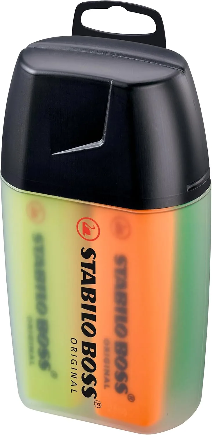 STABILO ▫️ Marcador fluorescente - BOSS ORIGINAL - Big BOSS, caixa de 4 - amarelo, laranja, verde, azul