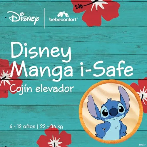 Bebeconfort ▫️ Disney Manga i-Safe, Assento Elevador para Automóvel, Cadeira de Automóvel Stitch, 6-12 anos, 128–150 cm, 22-36 kg, Leve, fácil de instalar com o cinto de segurança, almofadada, tecidos suaves, Stitch autêntico 2