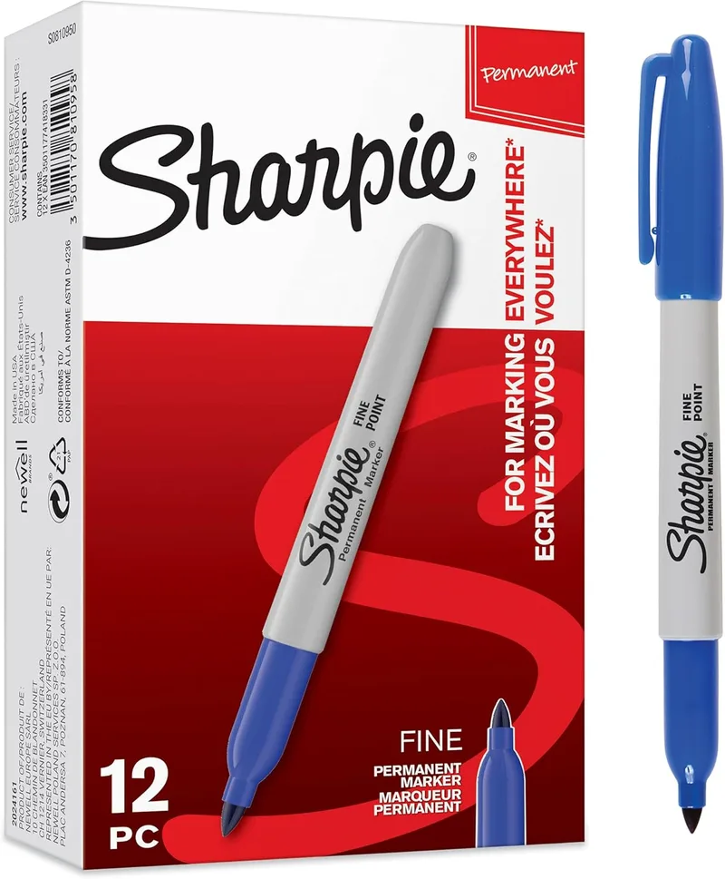 Sharpie ▫️ Marcadores permanentes | ponta fina | cor azul | conjunto de 12 marcadores | material escolar ideal