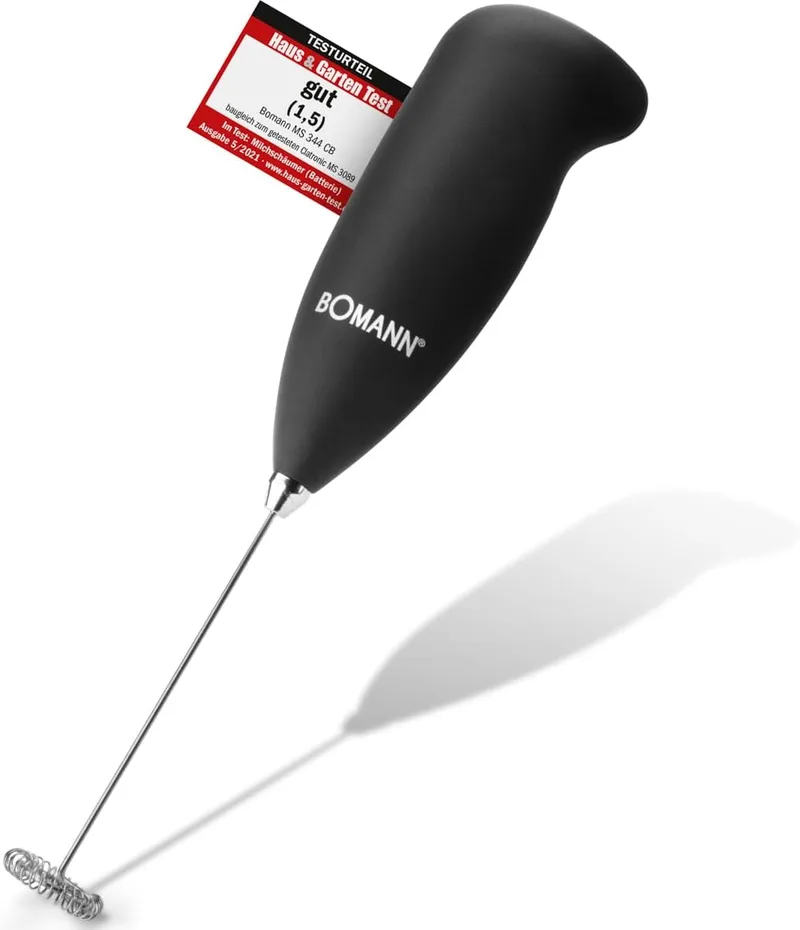Bomann ▫️ MS 344 Espumador de Leite, Funciona com 2 pilhas AA, Aço inoxidável, Preto